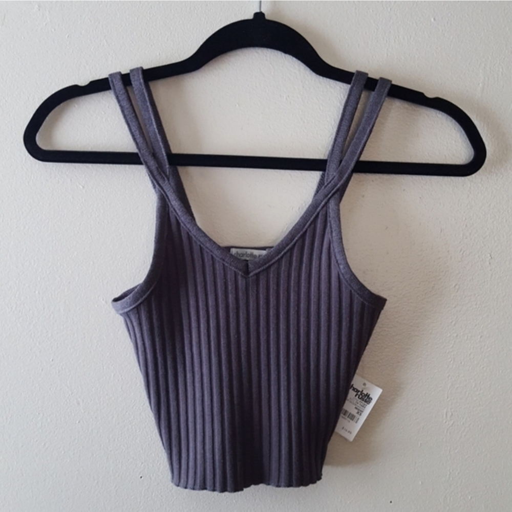 Dark Gray Whimsigoth Fairy Grunge Ribbed Crop Top
